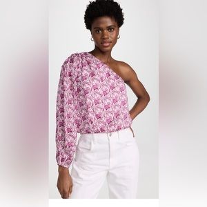 NWT Cami NYC Lenore One Shoulder Paisley Floral Blouse, Cotton/Silk, Pink/White